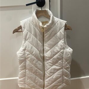 Michael Kors White Quilted Chevron Puffer Vest with Gold Zip